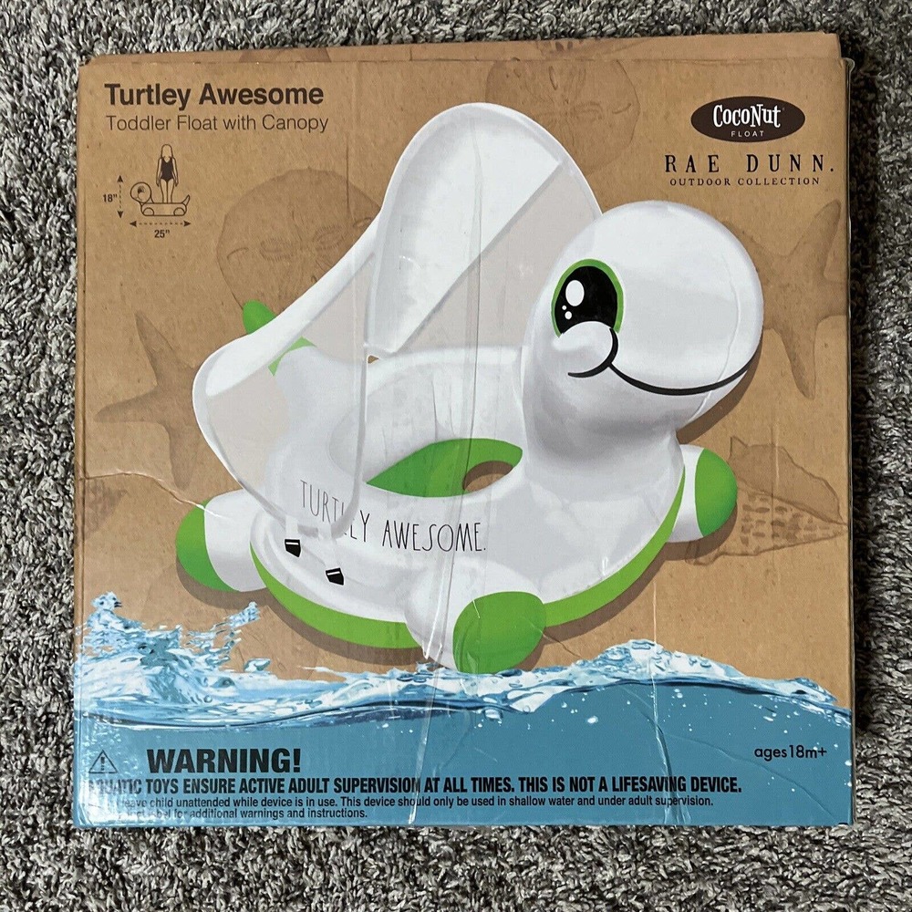 Rae Dunn Turtley Awesome Canopy Float Turtle White Green Swim Toddler Outdoor OB
